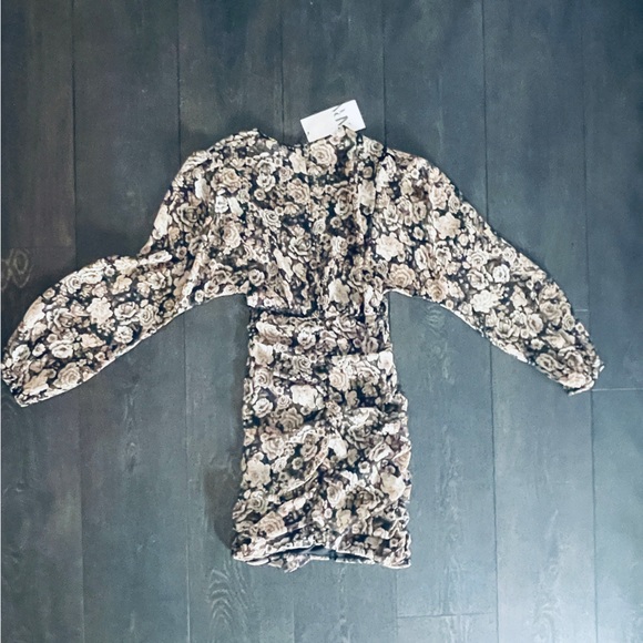 ZARA Floral Metallic Long Sleeve Mini Dress - Picture 2 of 14